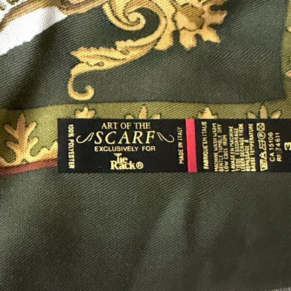 Art of the Scarf Large Square Scarf Shawl Baroque Style Green Terracotta  Italy